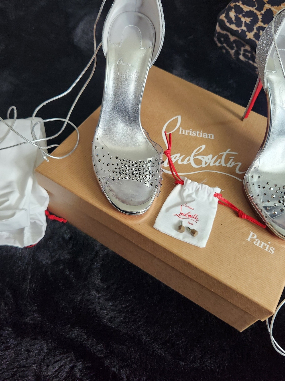Christian Louboutin Degratina Frou Silver Crystal PVC Sandal